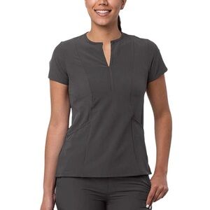 Gray Fitted Mandarin Collar Blouse